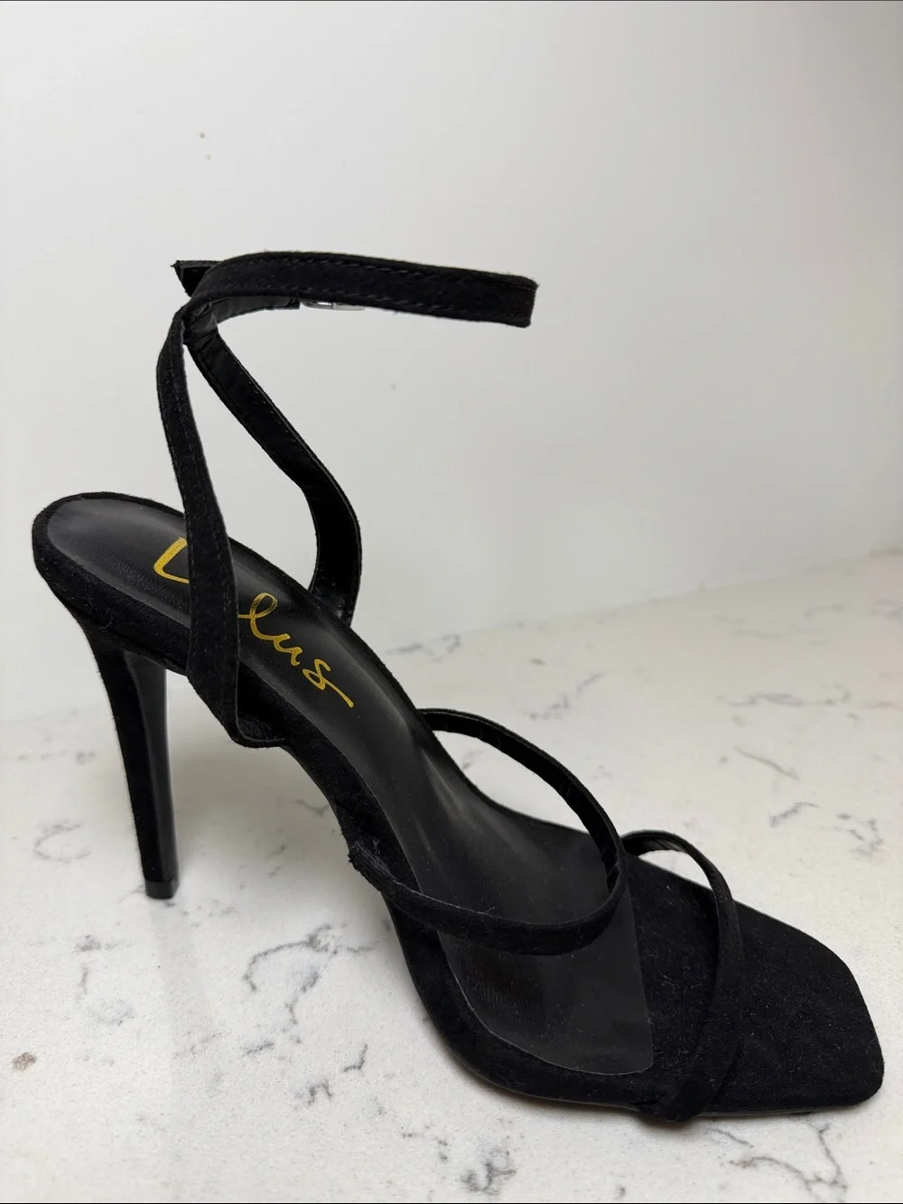 Lulu's Black Suede Strappy Ankle‑Tie High Heels